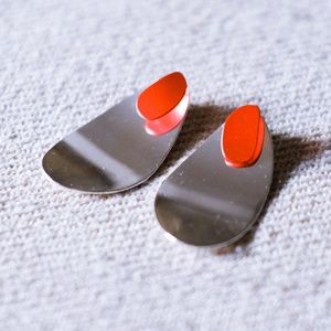 Silver and Orange Blob Earrings